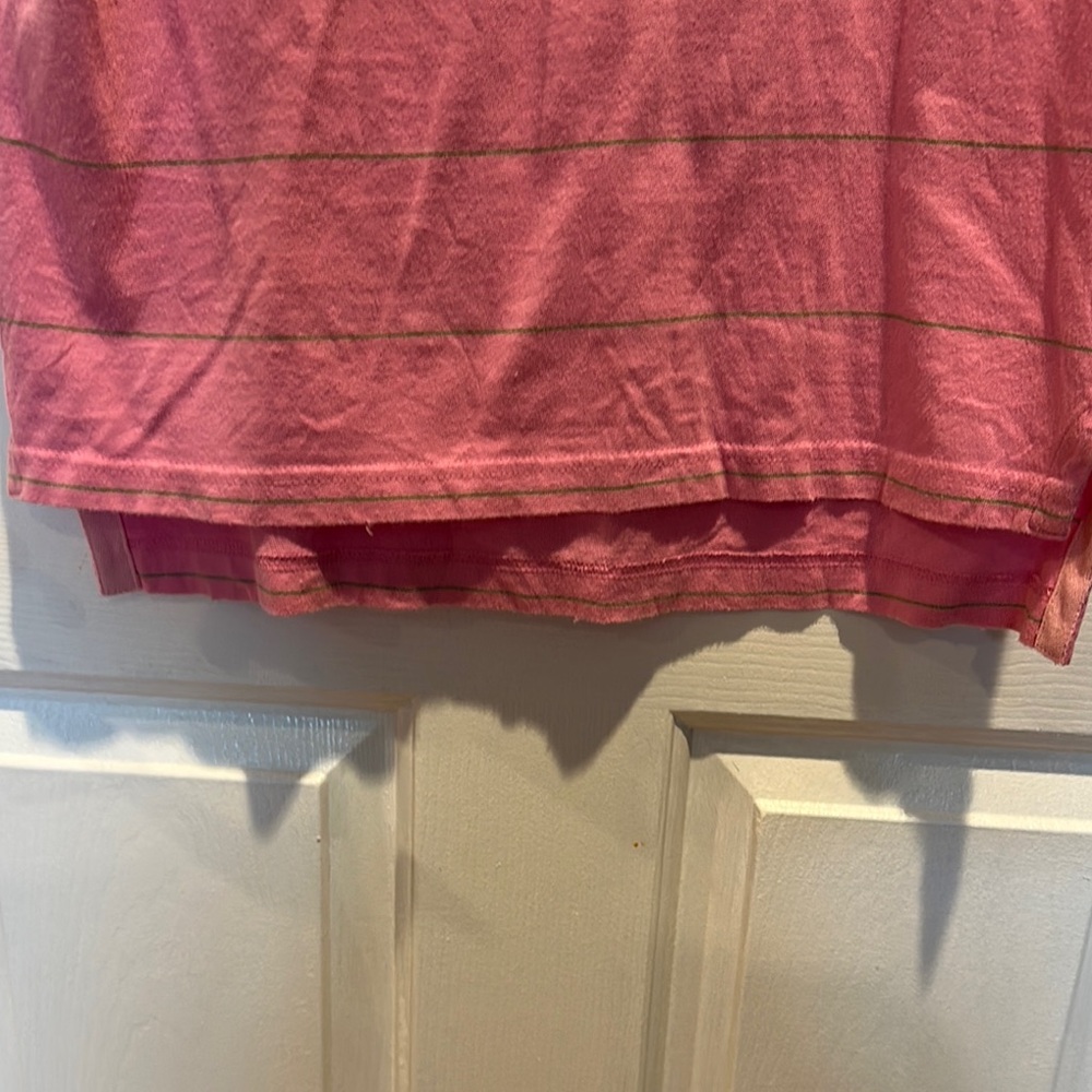Abercrombie & Fitch Pink Polo muscle Shirt with horizontal green stripe - Picture 6 of 6
